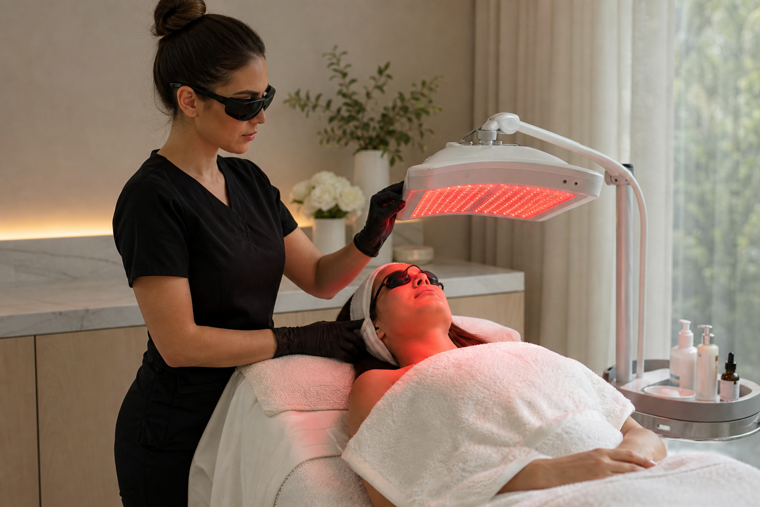 LED light therapy facial add-on safety Woodland Hills
